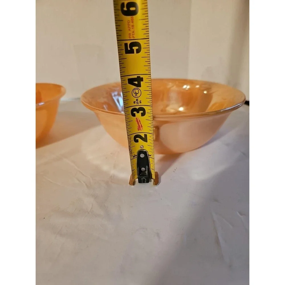 Vintage Fire King Oven Ware Peach/Orange Luster Swirl Mixing Bowl USA Lot Of 2